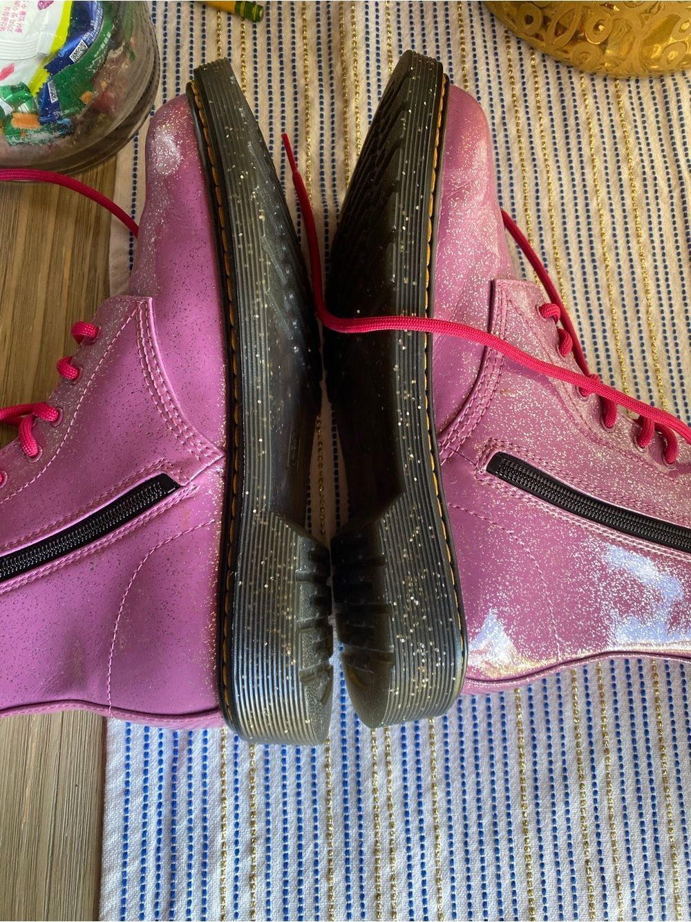 Dr. Martens pink Sparkle Shiny Glitter 1460 Lace Up Womens Sz 7 - Picture 8 of 13